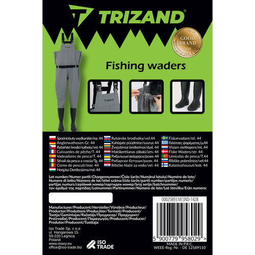 Fishing Waders, PVC, Non-Slip Sole, Size 44