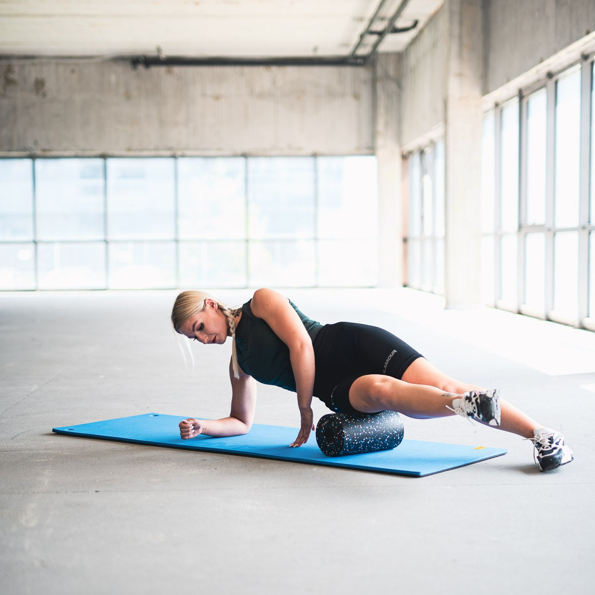 Fitness Mat, Blue-Black, Non-Slip, 6mm Thick
