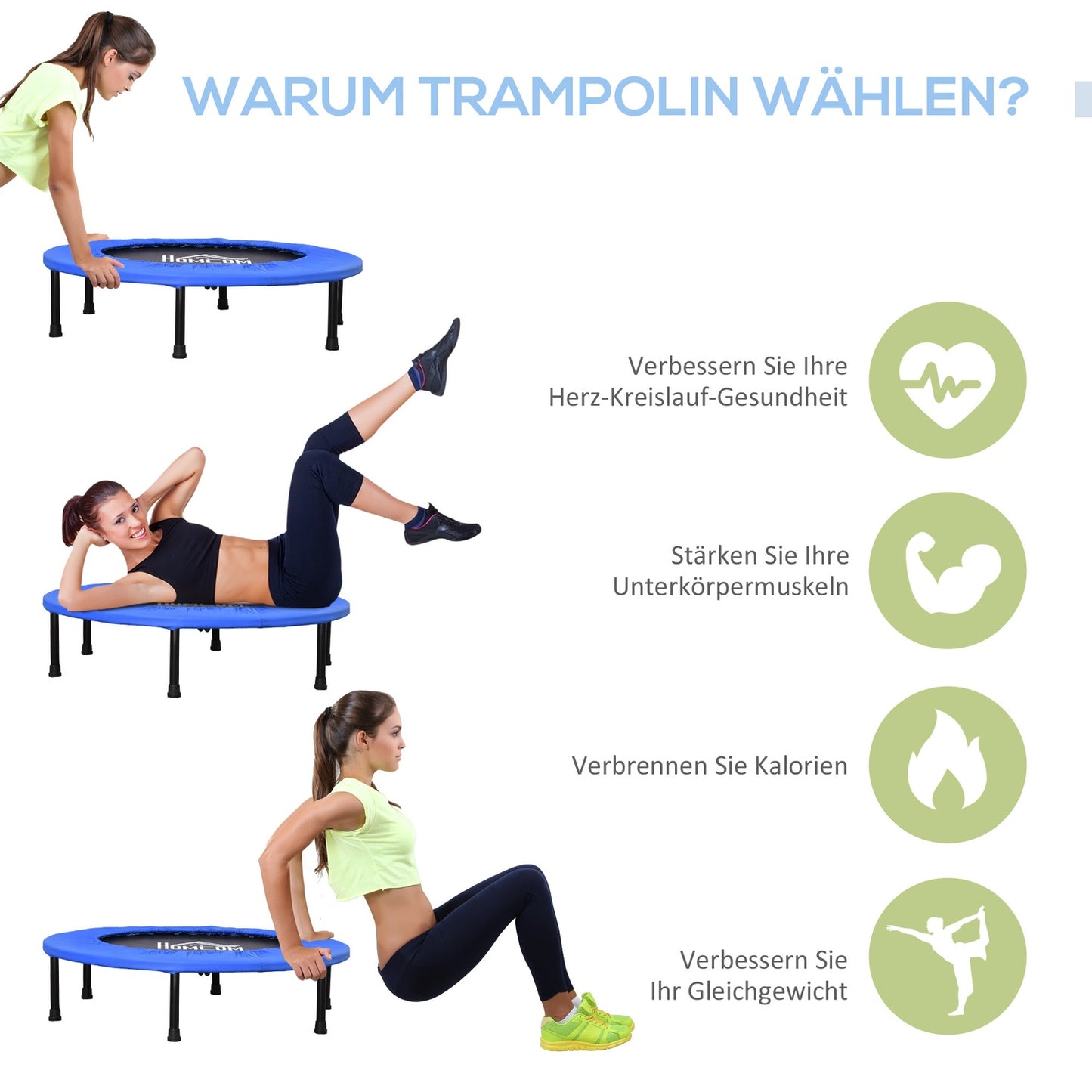 Fitness trampoline, Ø91 cm, 100 kg load, non-slip feet