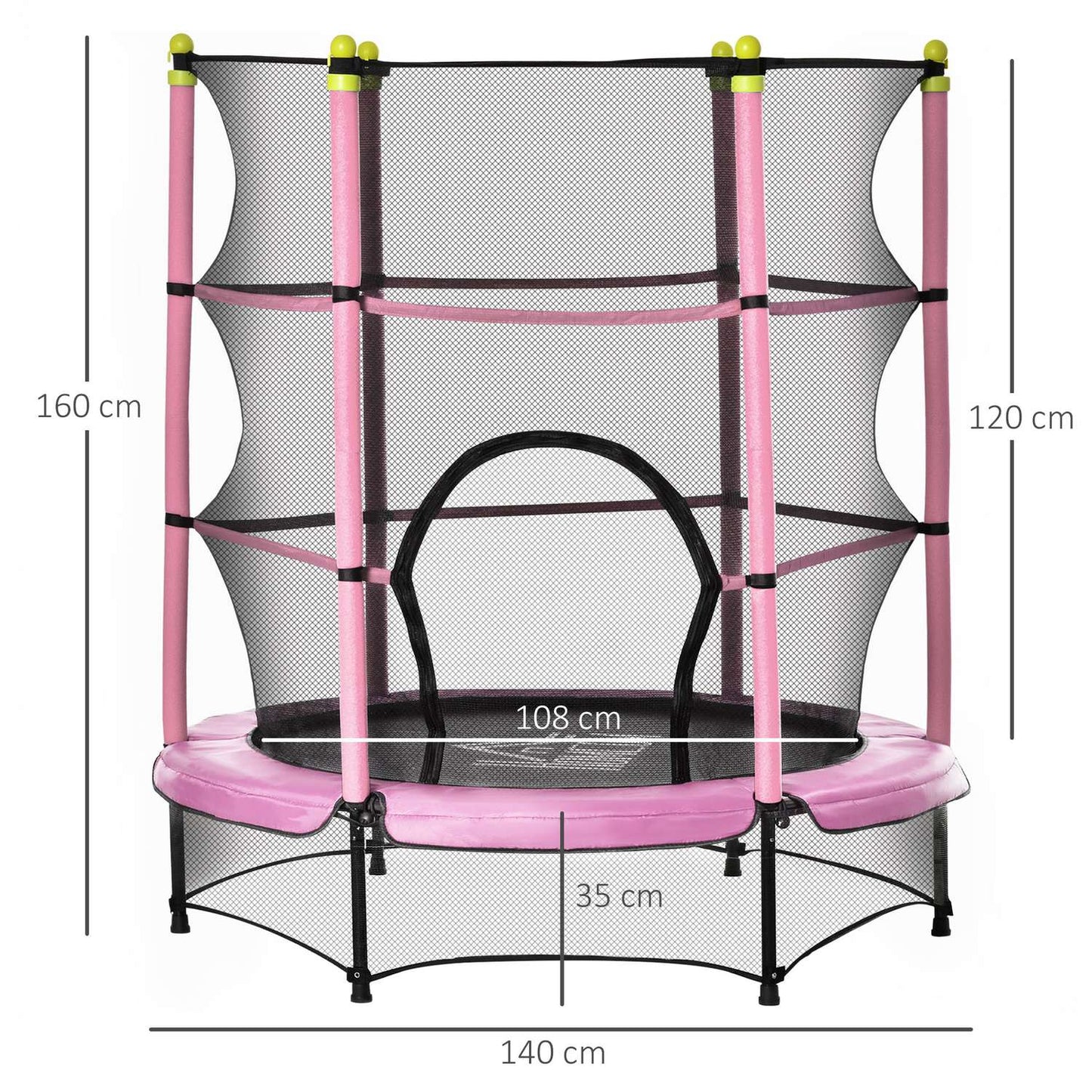 Training trampoline for children with safety net, pink, 45 kg limit