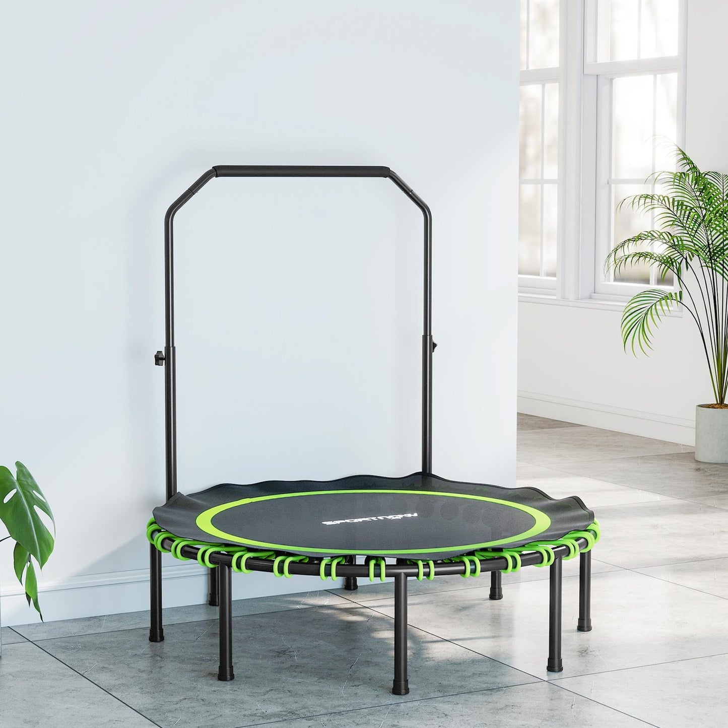 Fitness Trampoline with Adjustable Handle, Indoor/Outdoor, Green