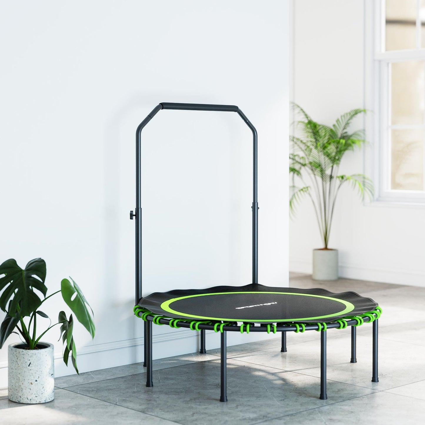Fitness Trampoline with Adjustable Handle, Indoor/Outdoor, Green
