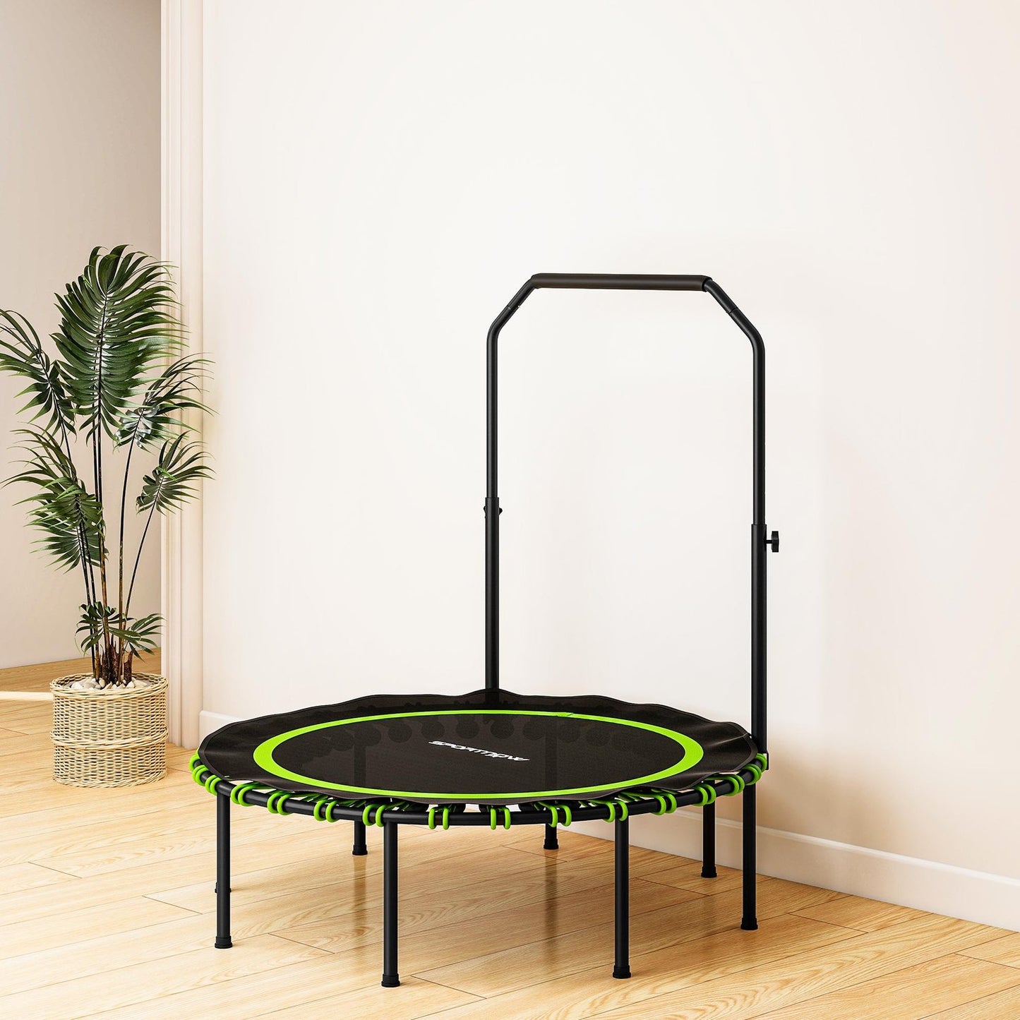 Fitness Trampoline with Adjustable Handle, Indoor/Outdoor, Green