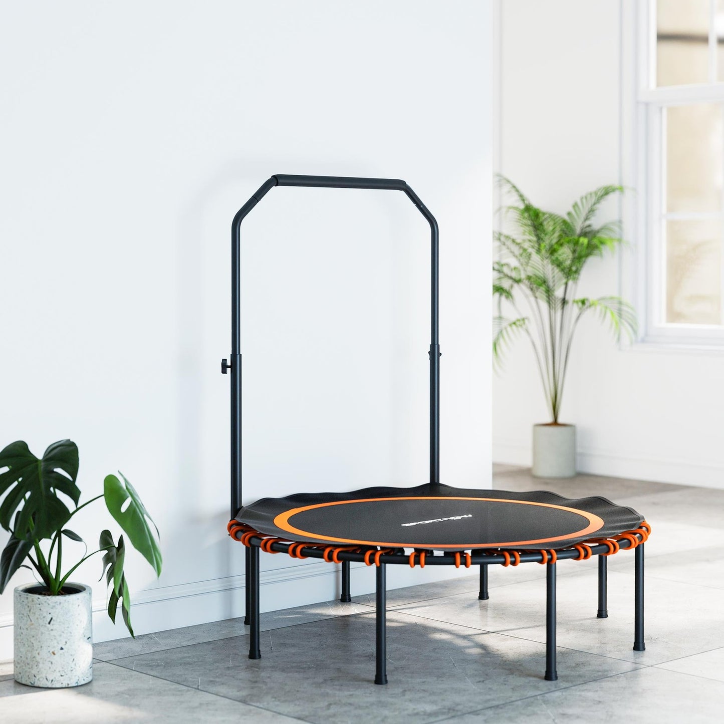 Fitness Trampoline with Adjustable Handle, Indoor/Outdoor, Orange