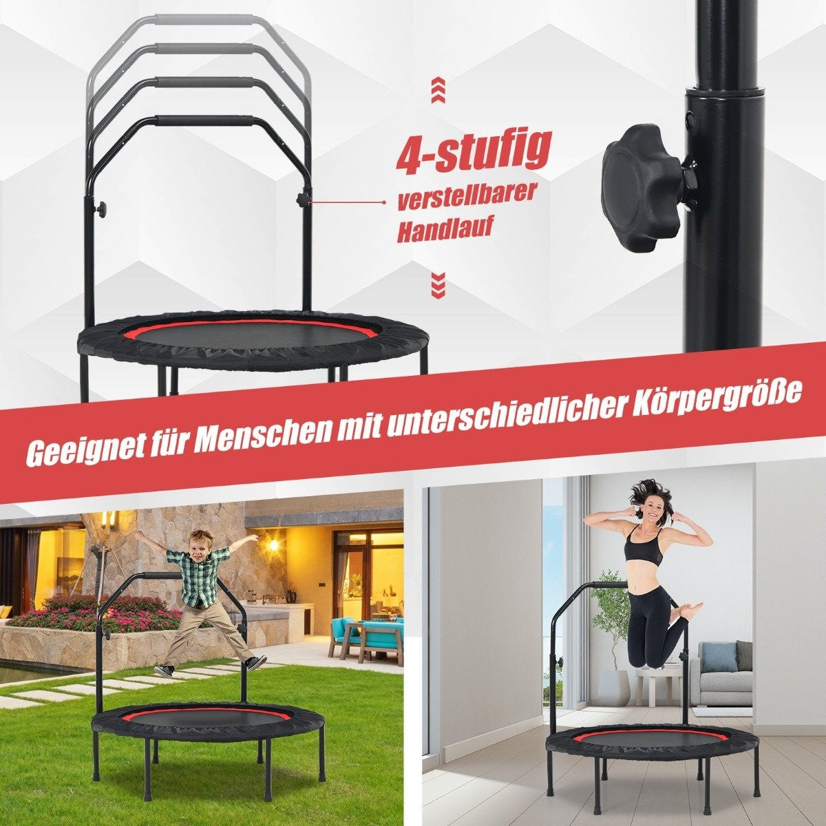 Fitness Trampoline with Adjustable Handle & Resistance Bands