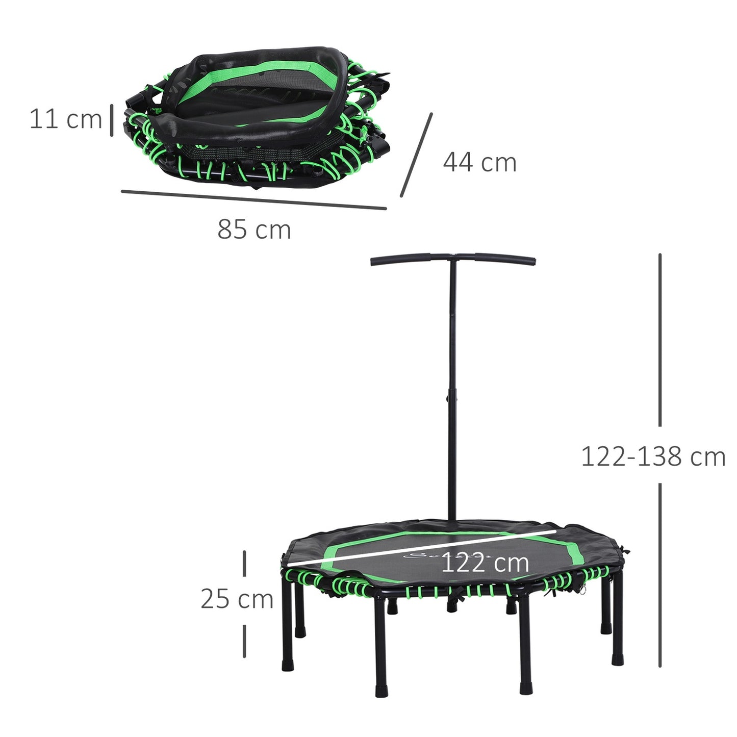 Fitness trampoline with adjustable handle for indoor and outdoor use