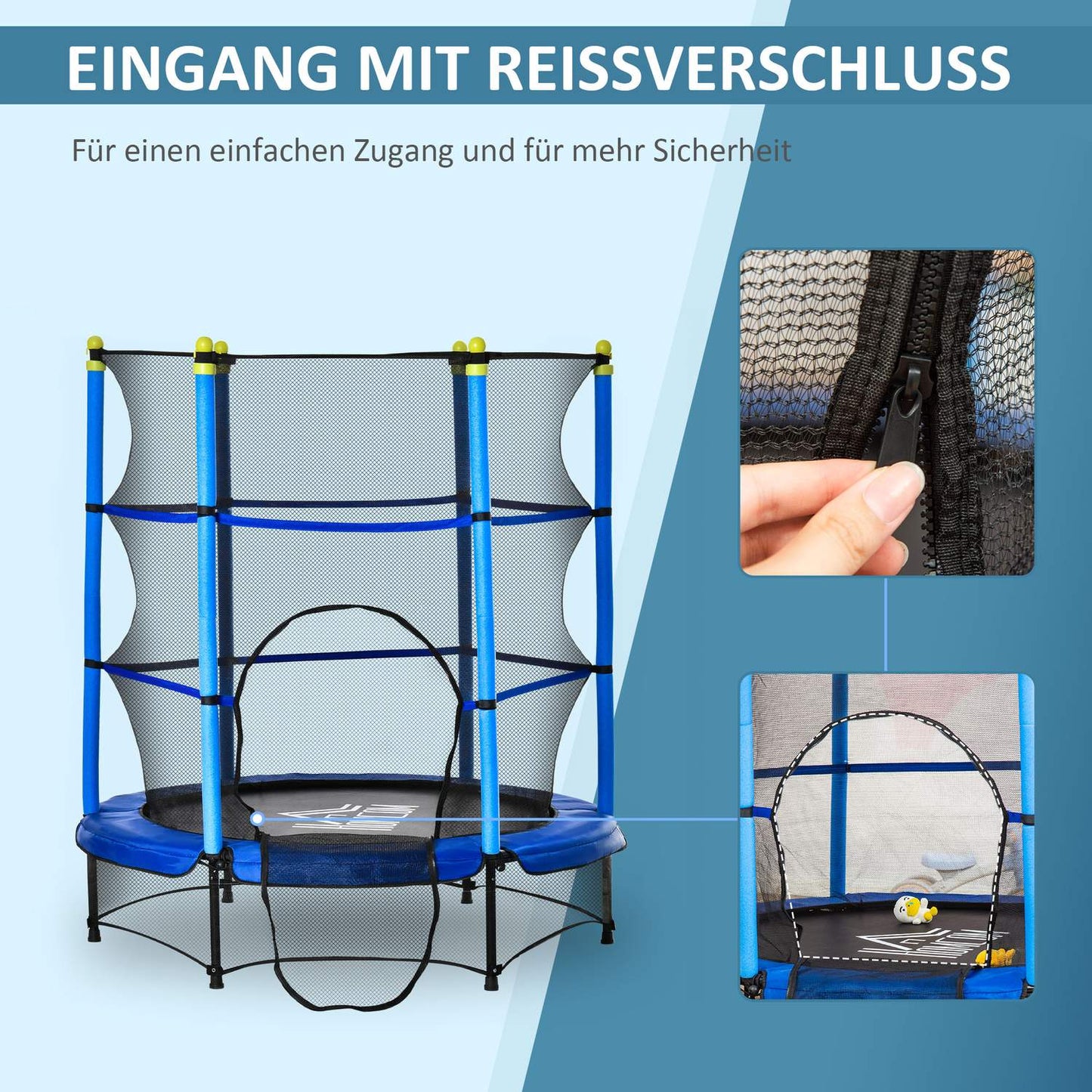Fitness trampoline for children with safety net, Ø140 cm, 45 kg Limit