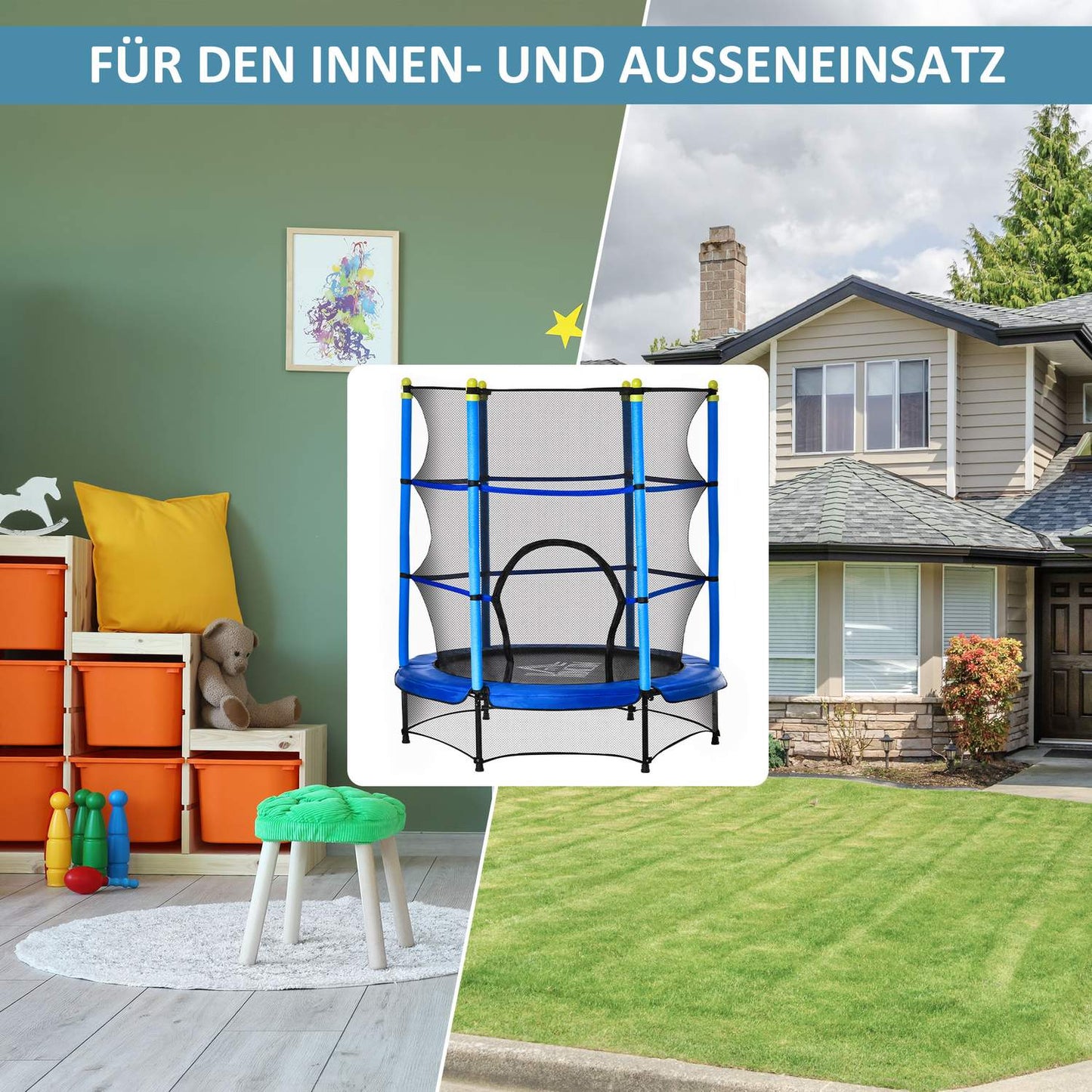 Fitness trampoline for children with safety net, Ø140 cm, 45 kg Limit