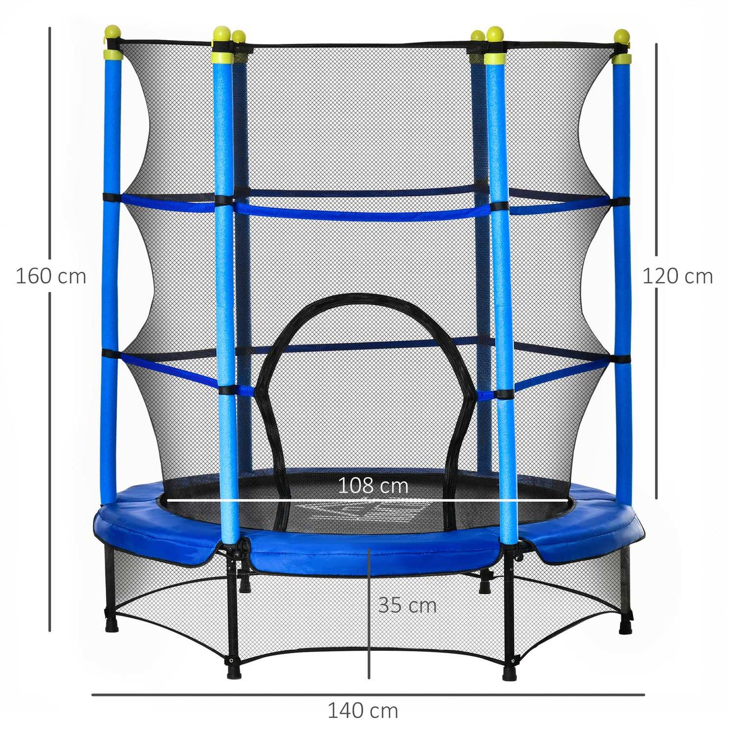 Fitness trampoline for children with safety net, Ø140 cm, 45 kg Limit