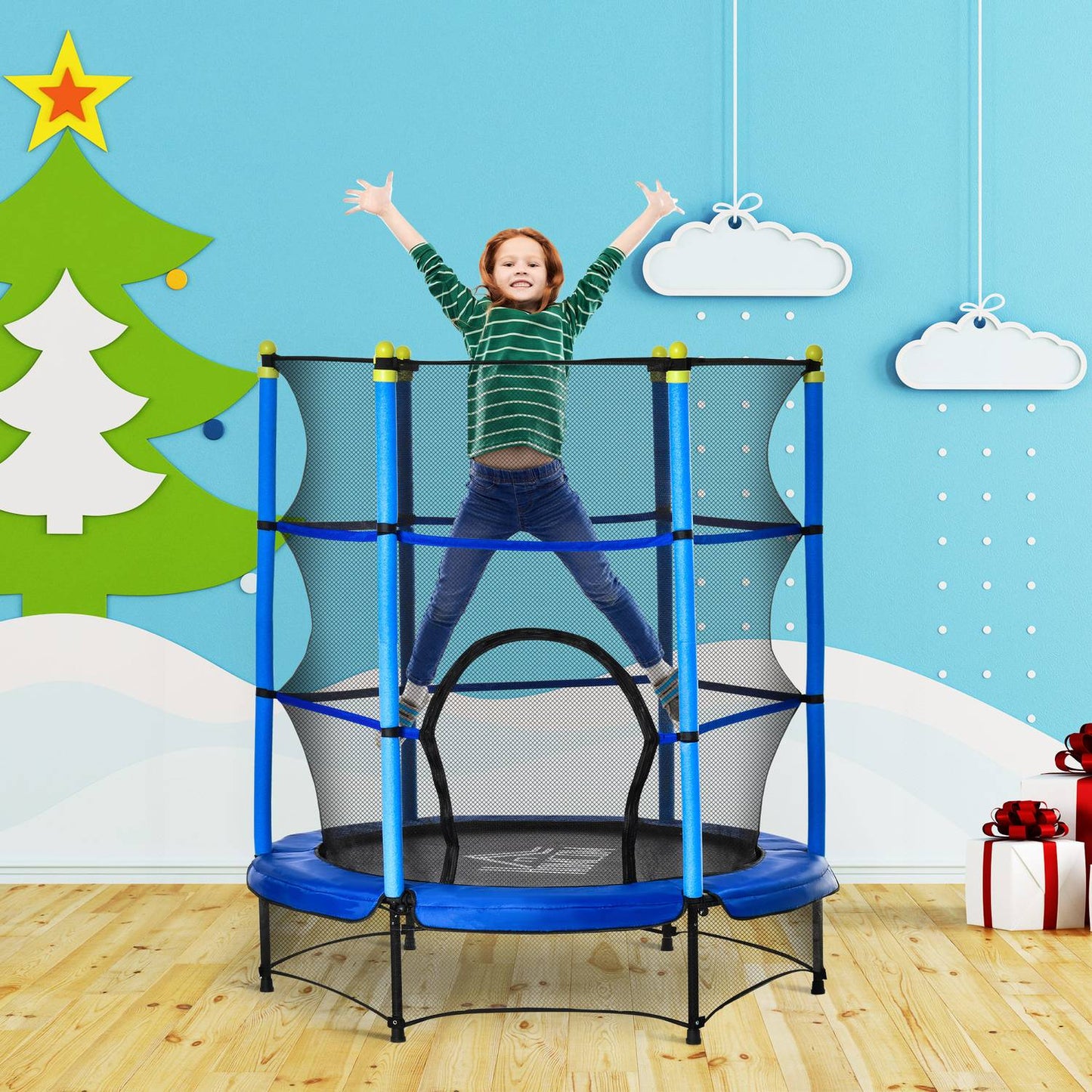 Fitness trampoline for children with safety net, Ø140 cm, 45 kg Limit