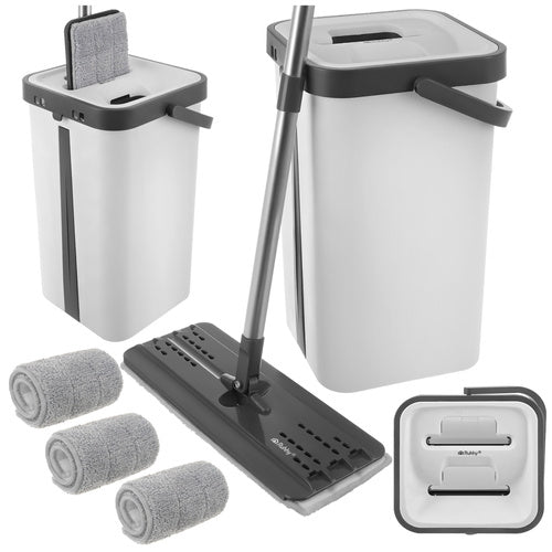 Flat Mop with 11L Dual-Chamber Bucket & 3 Pads
