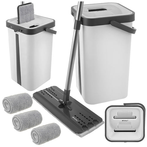 Flat Mop with 11L Dual-Chamber Bucket & 3 Pads