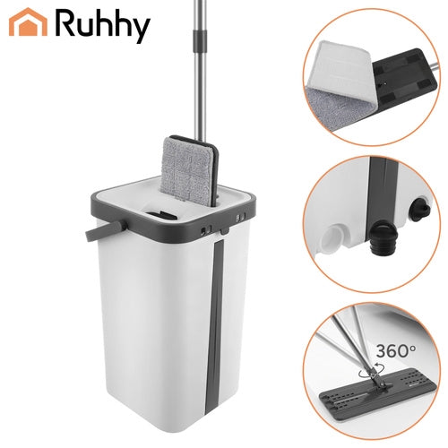 Flat Mop with 11L Dual-Chamber Bucket & 3 Pads