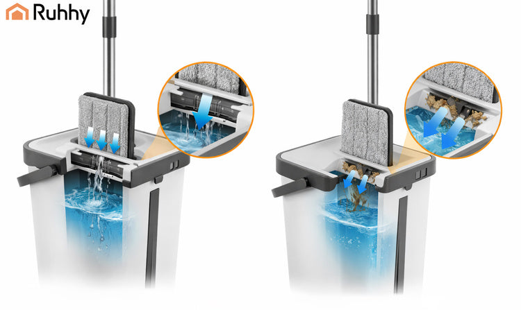 Flat Mop with 11L Dual-Chamber Bucket & 3 Pads