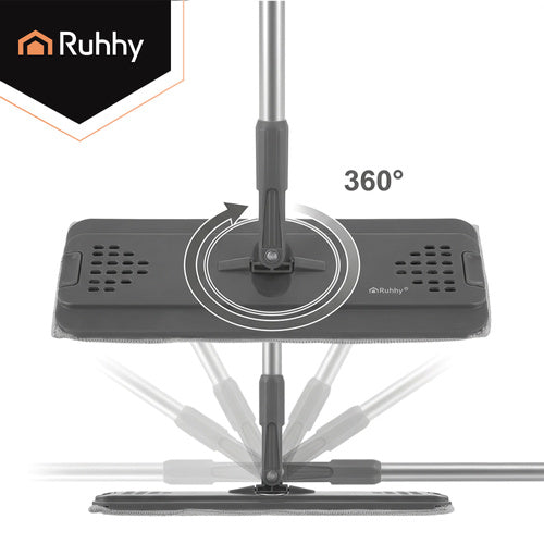 Flat Mop with 8.5L Dual-Chamber Bucket & 3 Pads