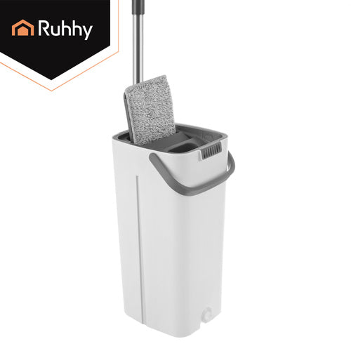 Flat Mop with 8.5L Dual-Chamber Bucket & 3 Pads
