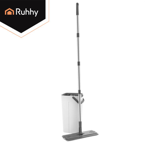 Flat Mop with 8.5L Dual-Chamber Bucket & 3 Pads