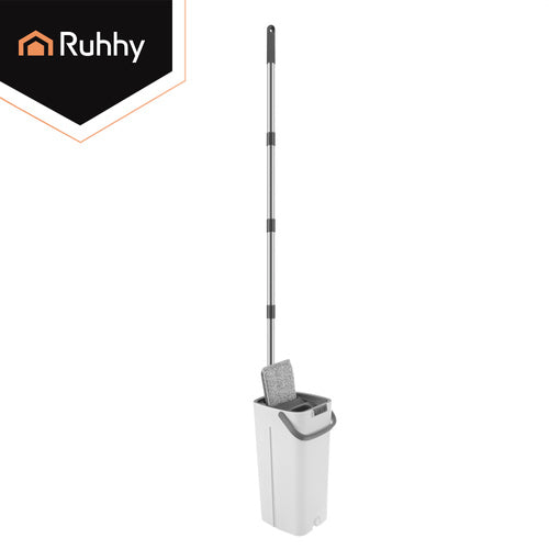 Flat Mop with 8.5L Dual-Chamber Bucket & 3 Pads