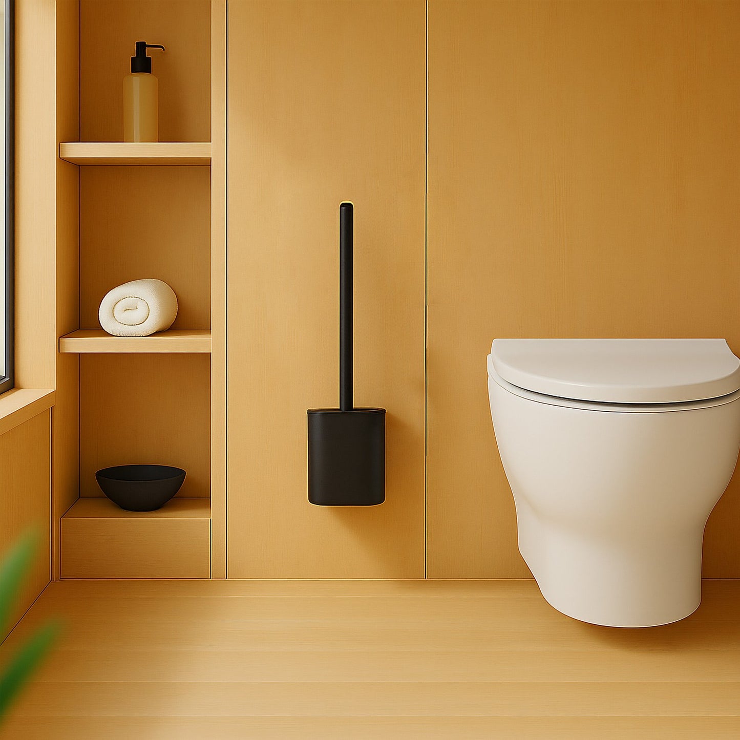 Flat Toilet Brush with Wall-Mount Holder