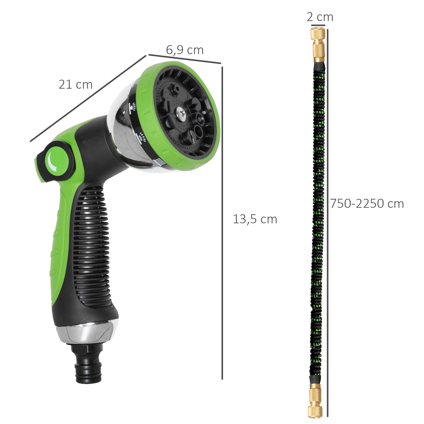 Flexible garden hose 22.5M with 10-function spray nozzle