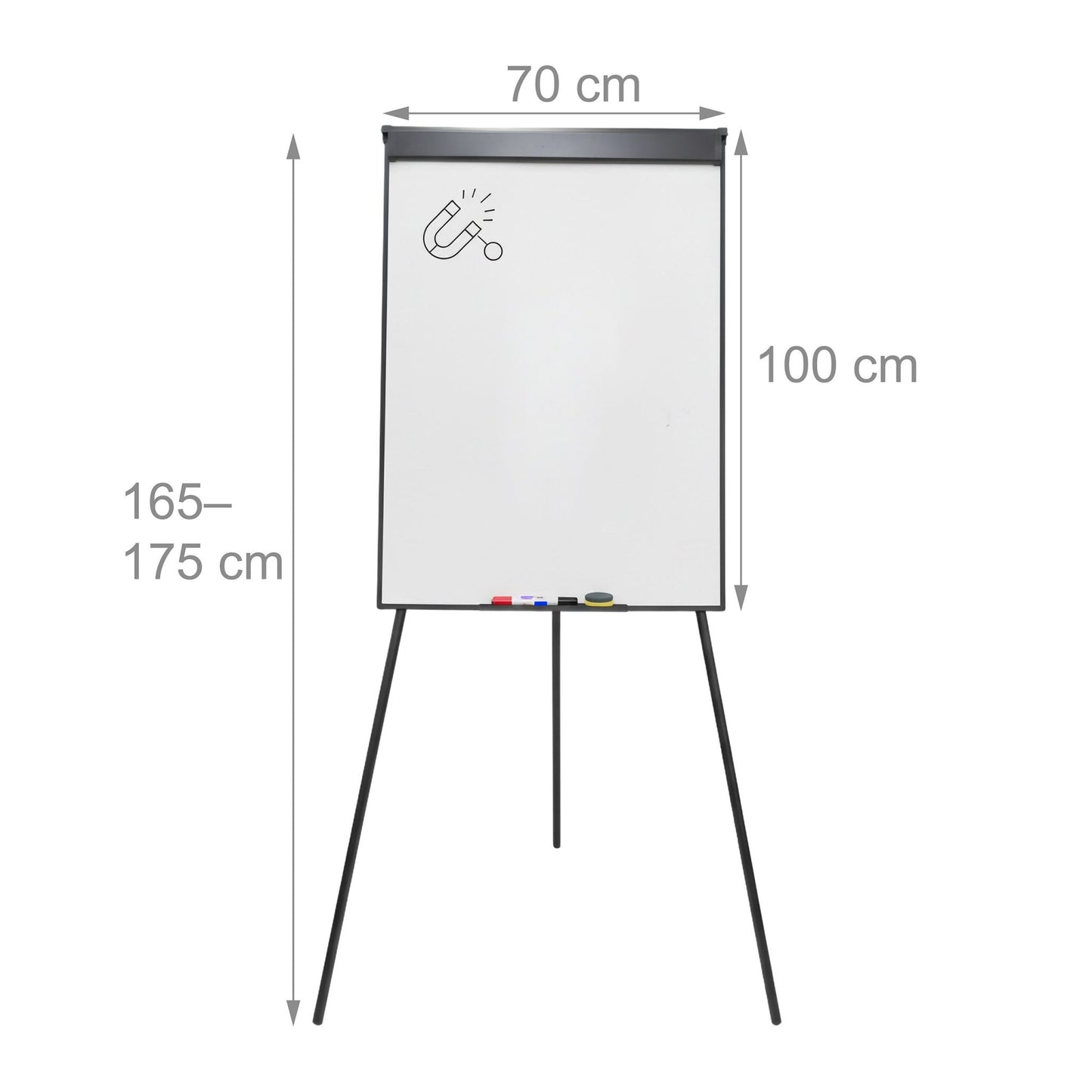 Flipchart Whiteboard 100x70 cm, Magnetic, Adjustable