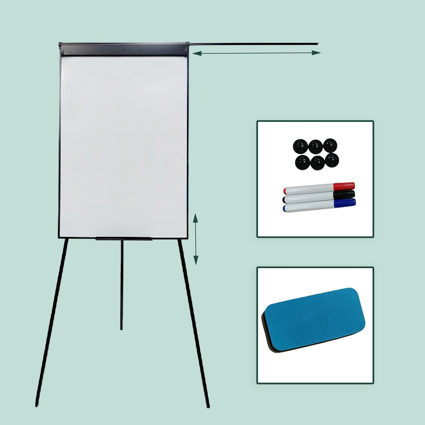 Flipchart Whiteboard 100x70 cm, Magnetic, Adjustable