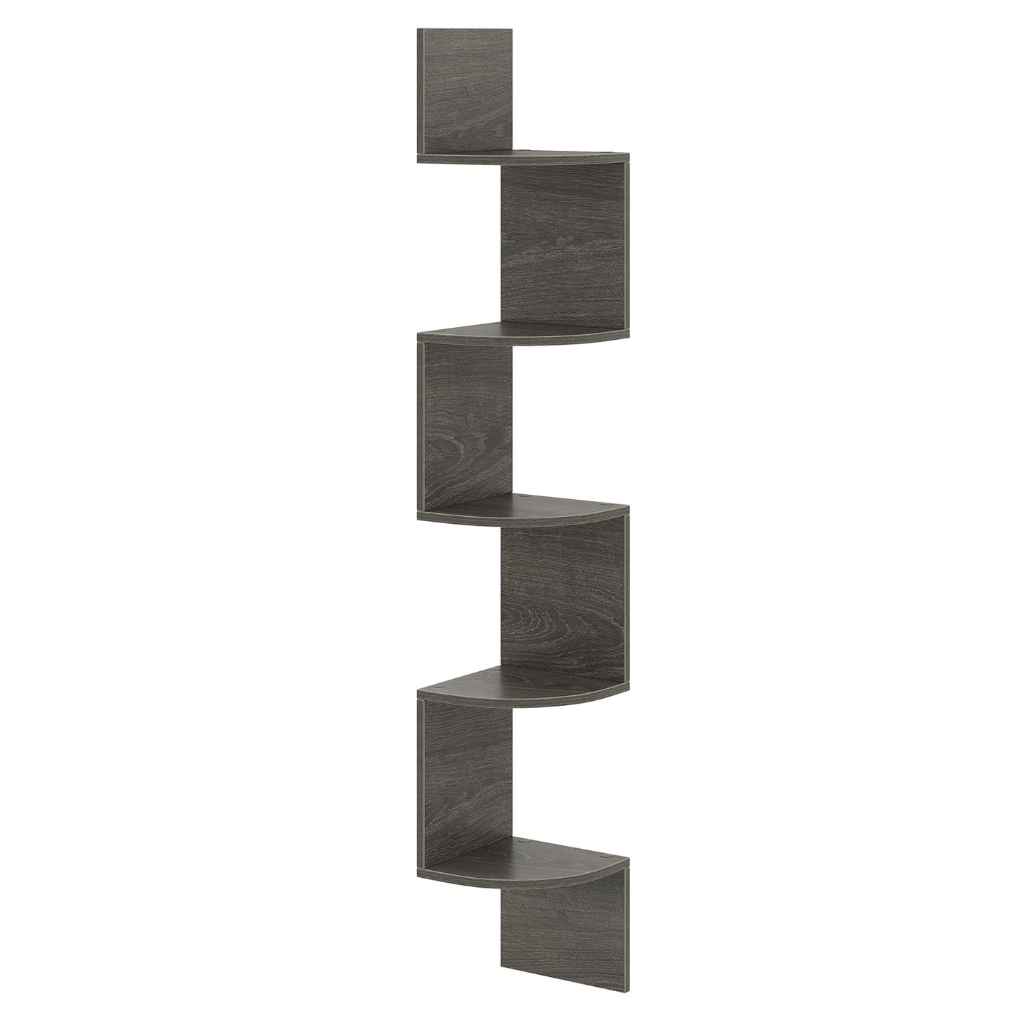Floating Corner Shelf, 5-Tier Wall-Mounted Storage, Grey
