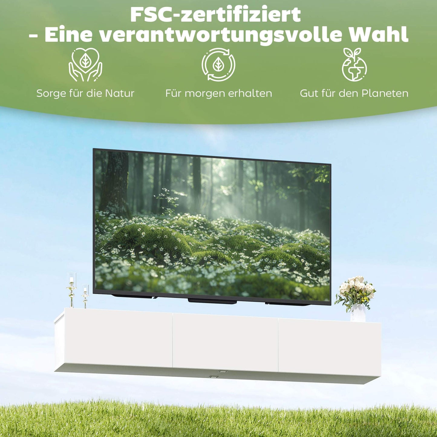 Floating TV Cabinet, Wall-Mount, 3 Drawers, 180 cm, White