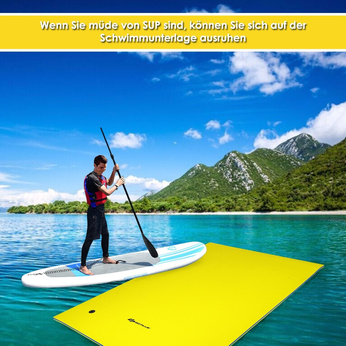 Floating Water Mat – 270x180x3.5cm, Yellow/Blue