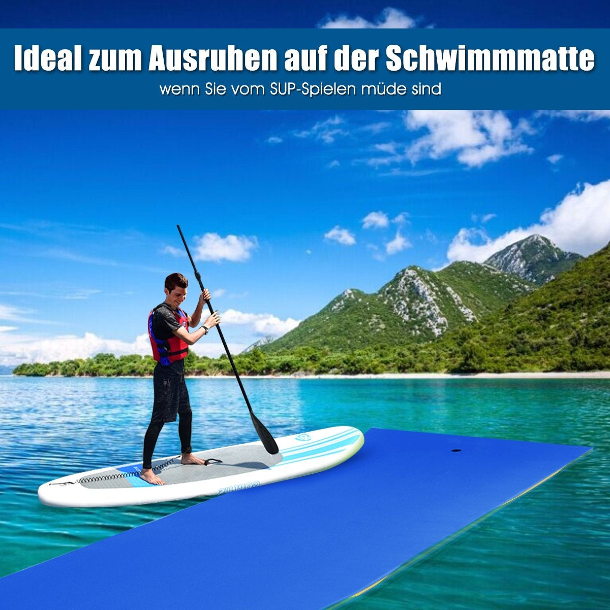 Floating Water Mat Tear-Resistant XPE Foam Mat for Pool 355 x 183 x 3.5cm Blue