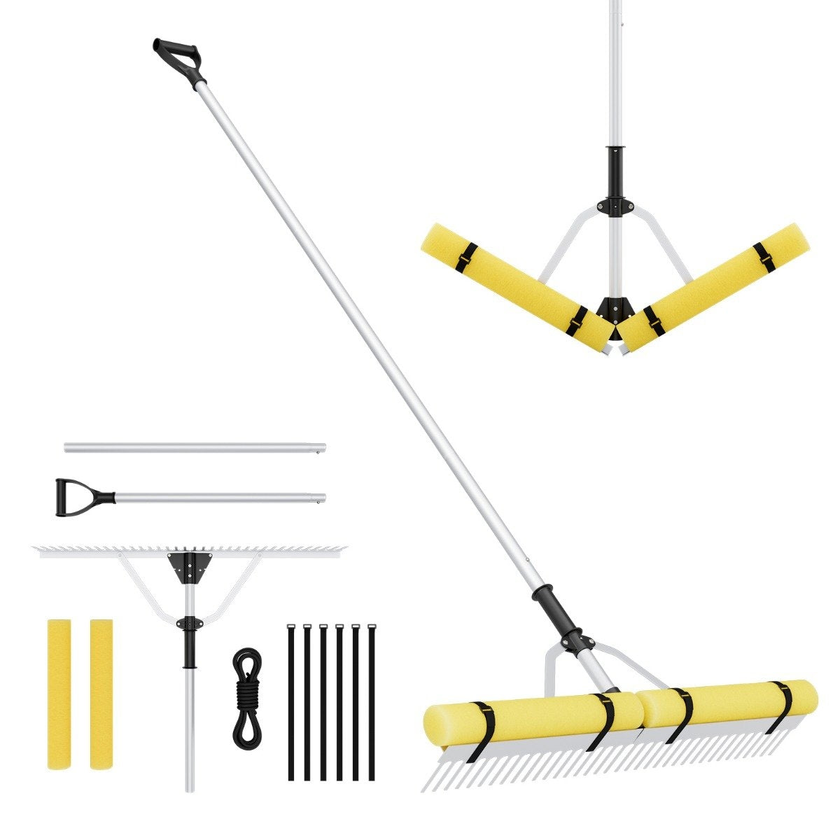 Floating weed lake rake with 92 cm rake head 92 x 12 x 156-230 cm