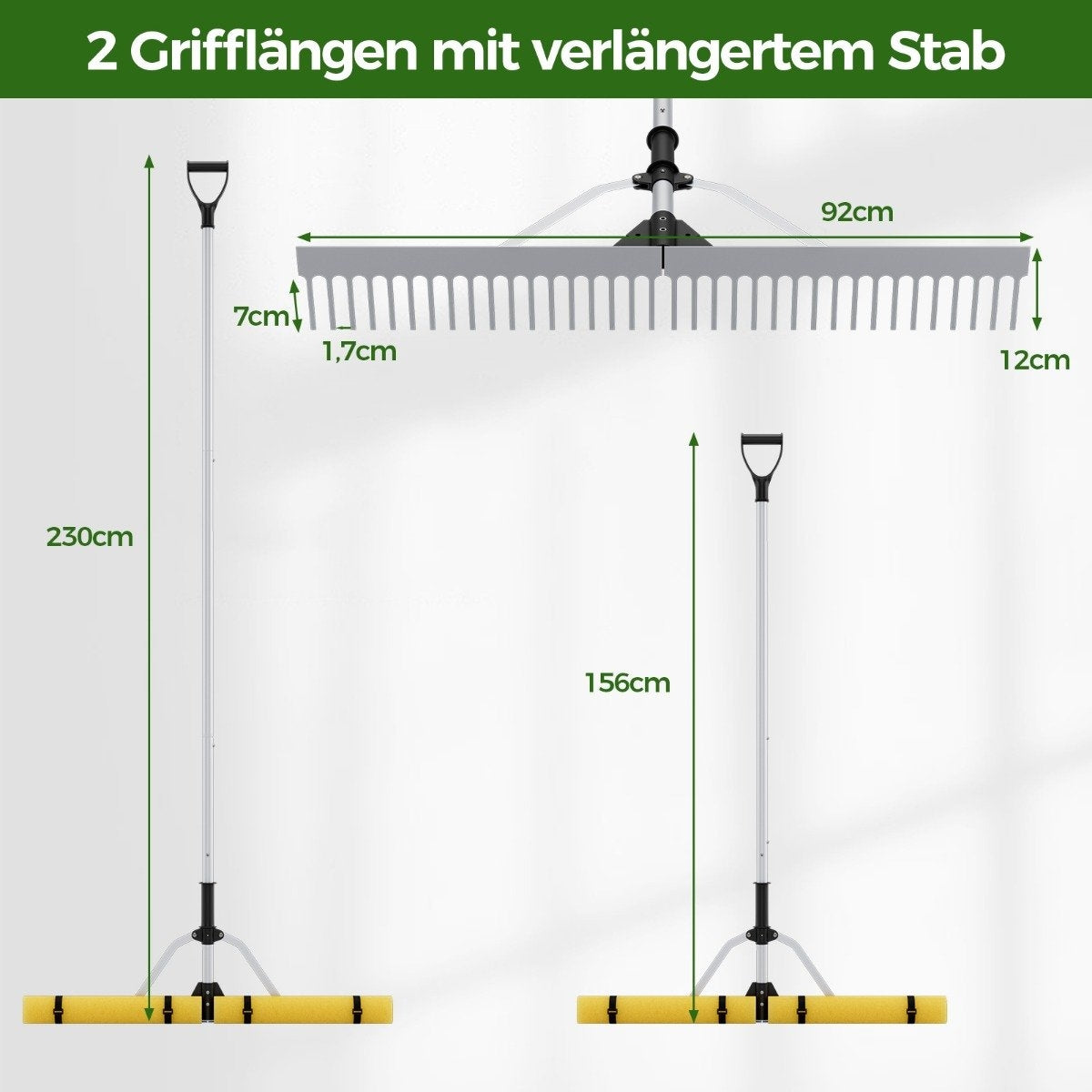 Floating weed lake rake with 92 cm rake head 92 x 12 x 156-230 cm