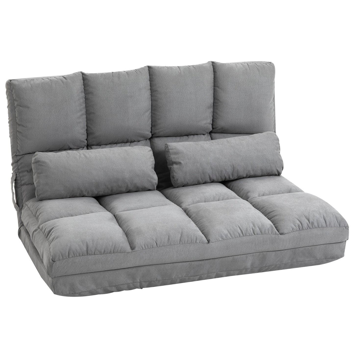 Adjustable 2-in-1 floor chair & bed with backrest, gray velvet