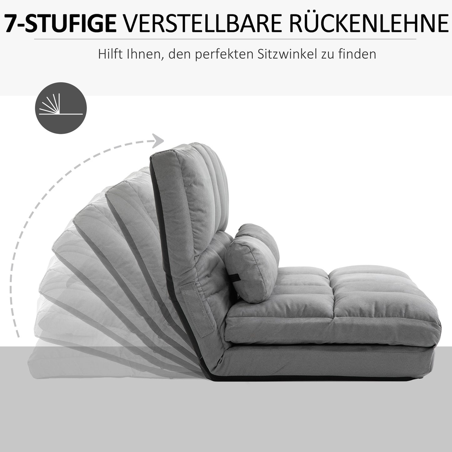 Adjustable 2-in-1 floor chair & bed with backrest, gray velvet