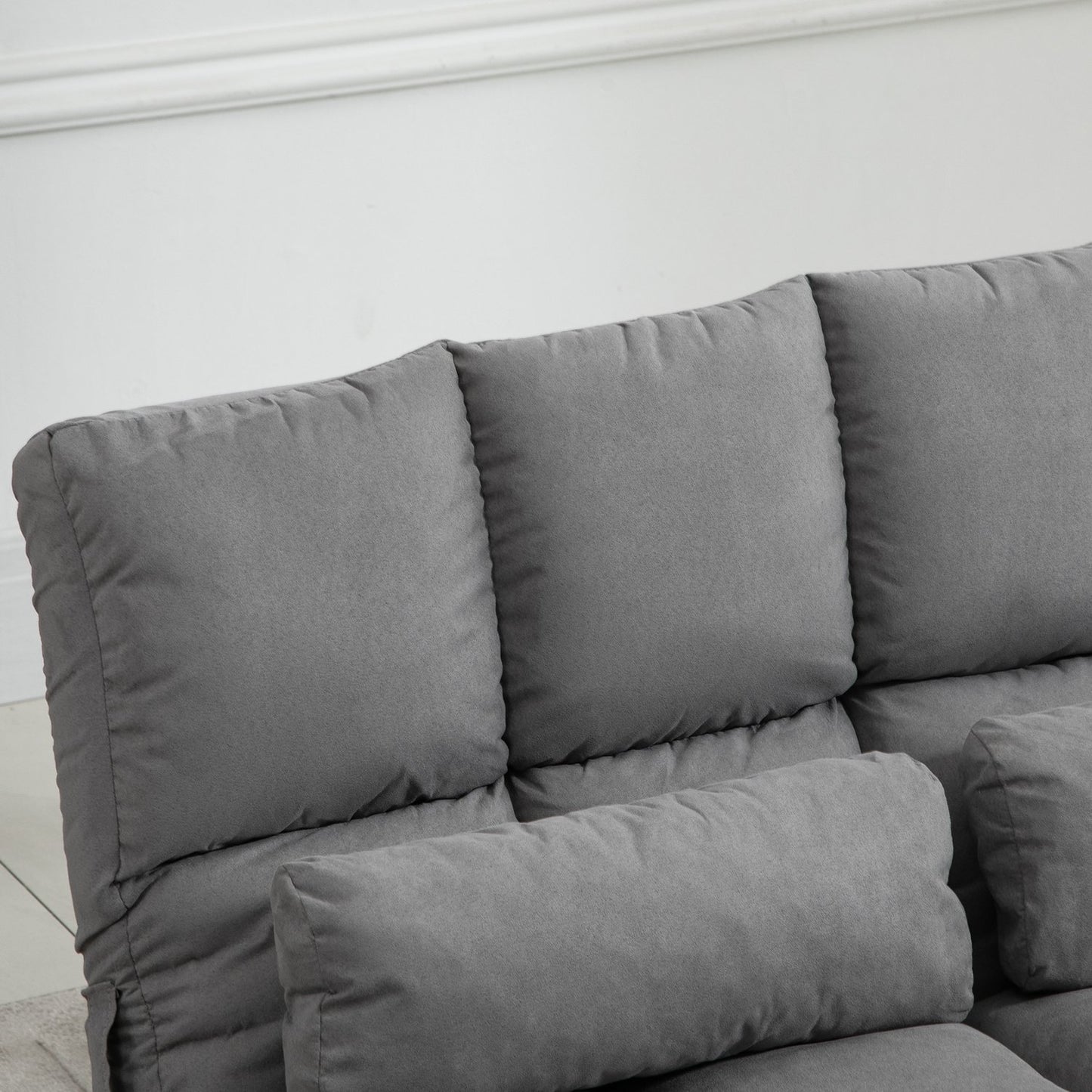 Adjustable 2-in-1 floor chair & bed with backrest, gray velvet