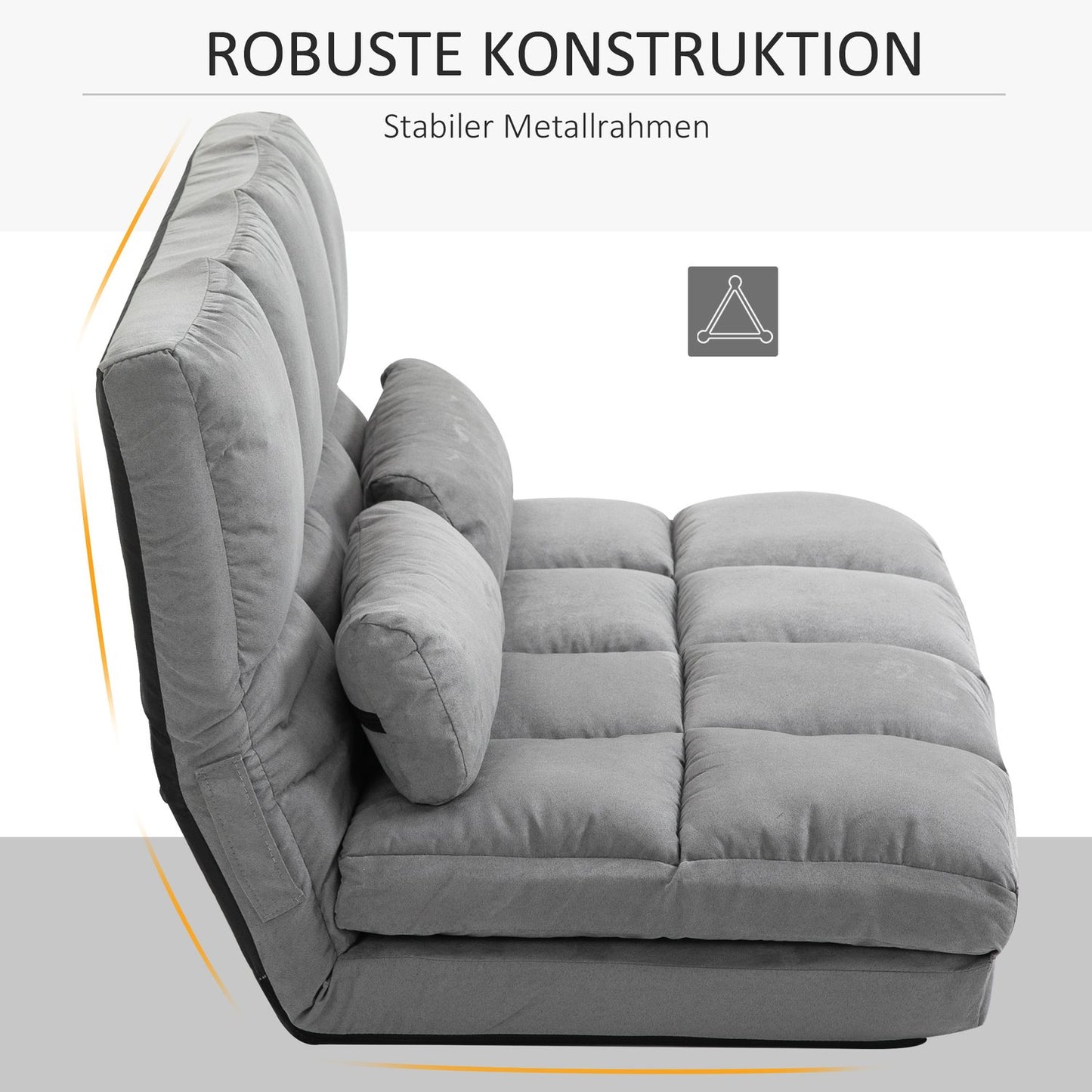 Adjustable 2-in-1 floor chair & bed with backrest, gray velvet