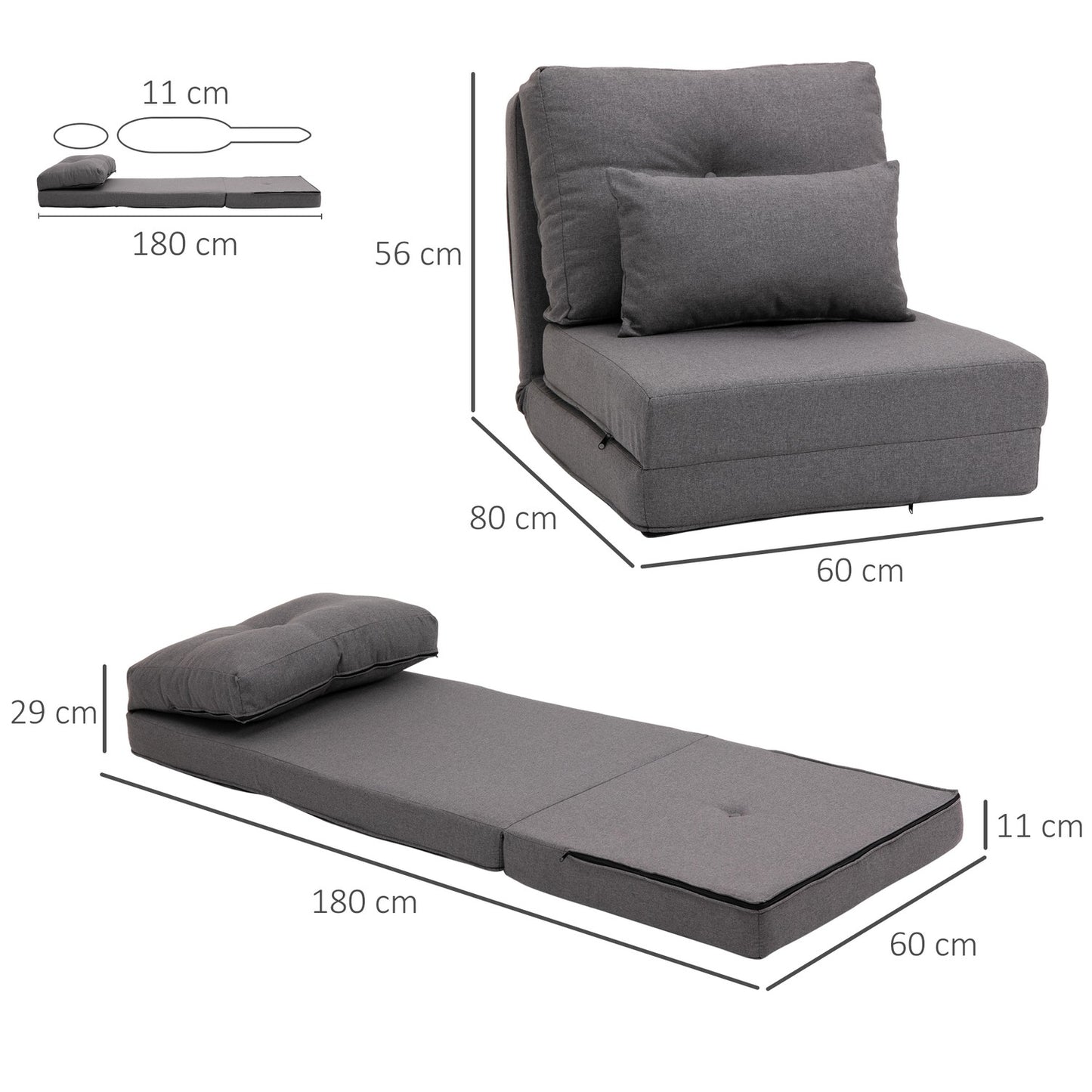 Adjustable folding sofa bed Chair with cushions - Linen
