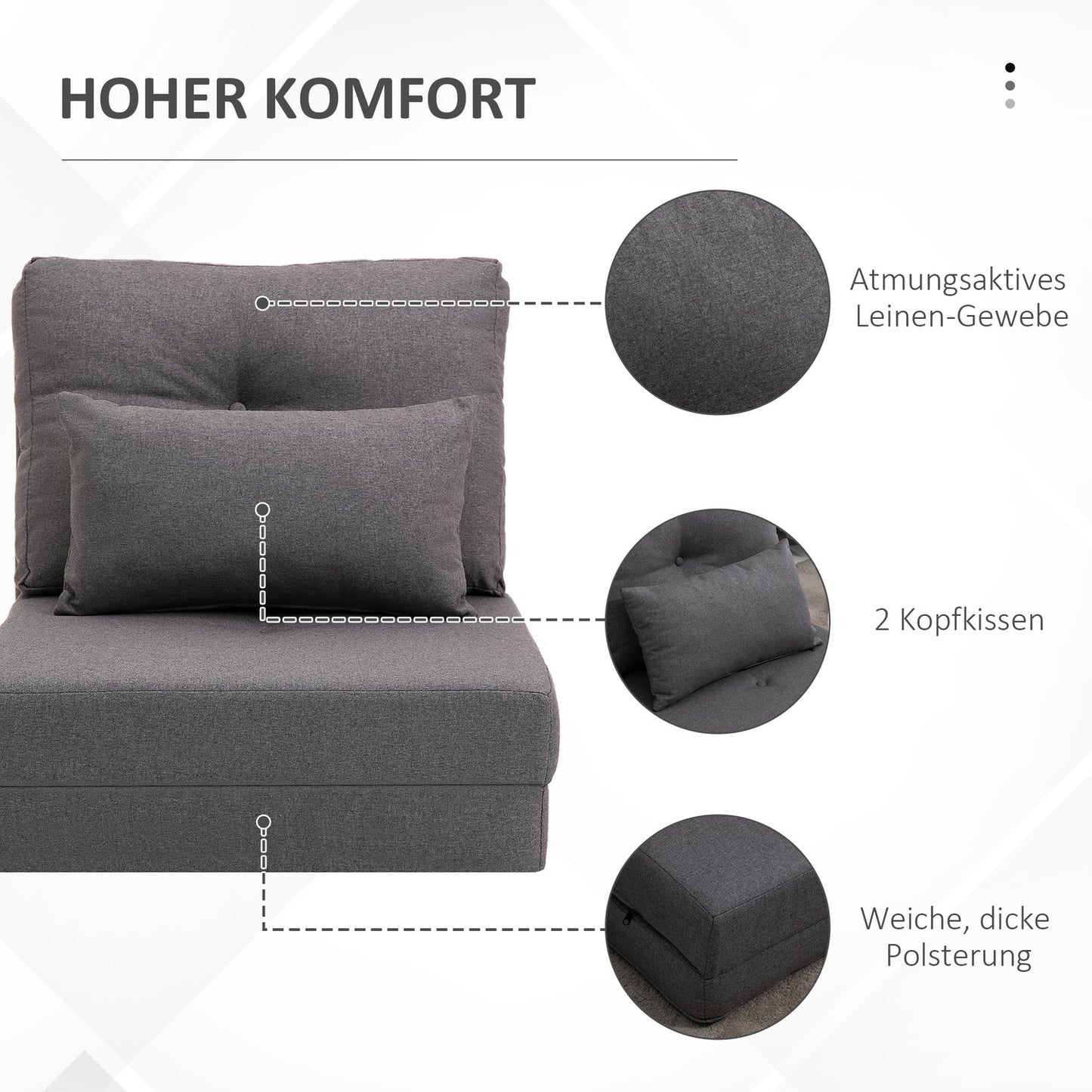Adjustable folding sofa bed Chair with cushions - Linen