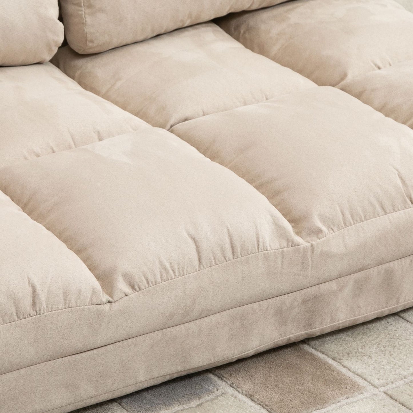 Adjustable Beige Velvet Floor Chair bed with backrest