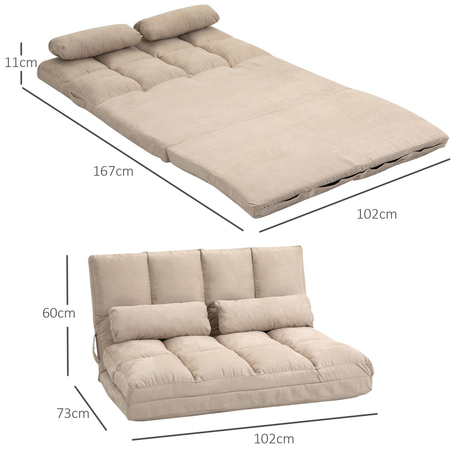 Adjustable Beige Velvet Floor Chair bed with backrest