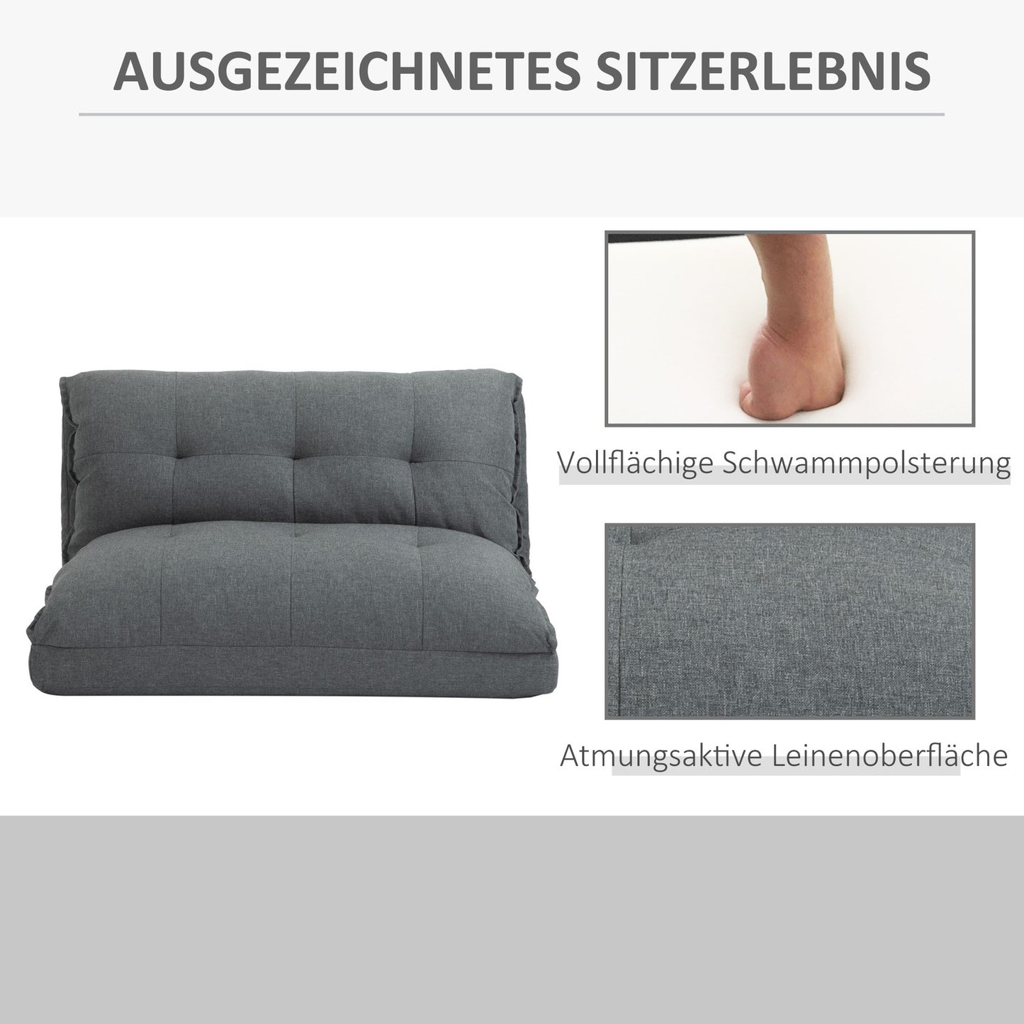Adjustable gray floor chair - 13-position sofa bed, linen