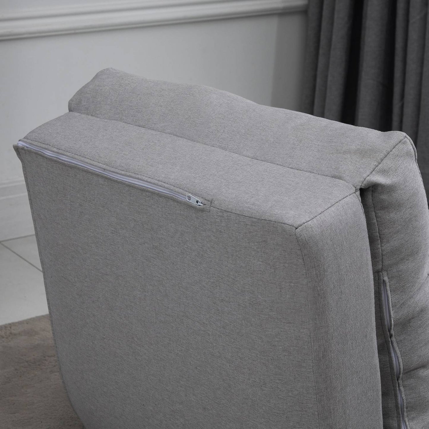 Adjustable folding floor chair and bed, linen gray pillow