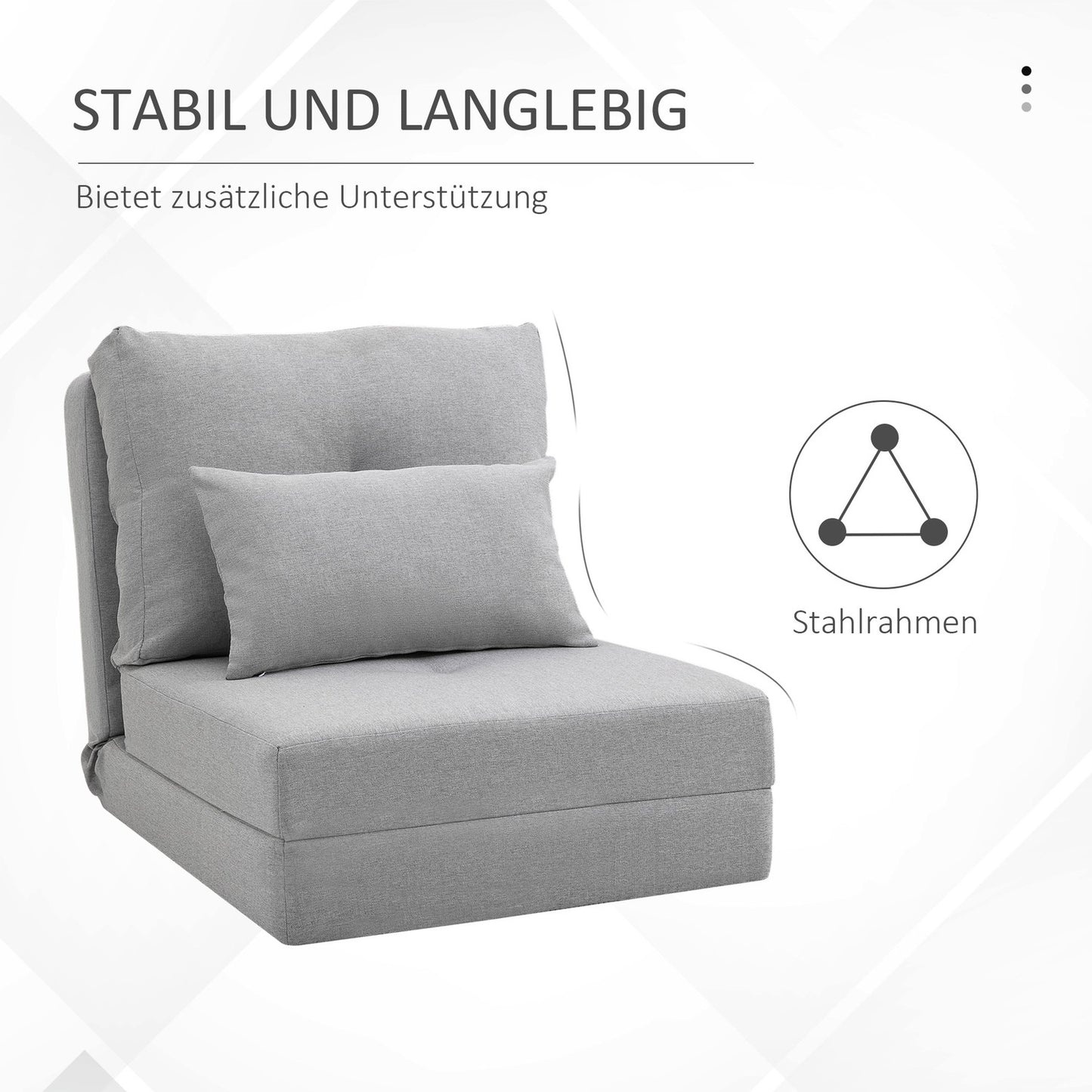 Adjustable folding floor chair and bed, linen gray pillow