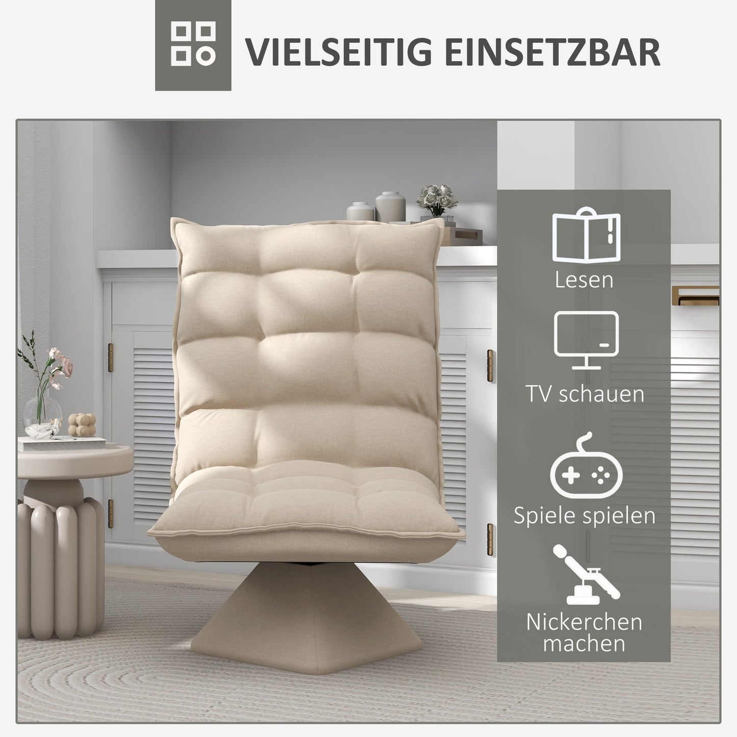 Adjustable floor chair, padded sofa, beige