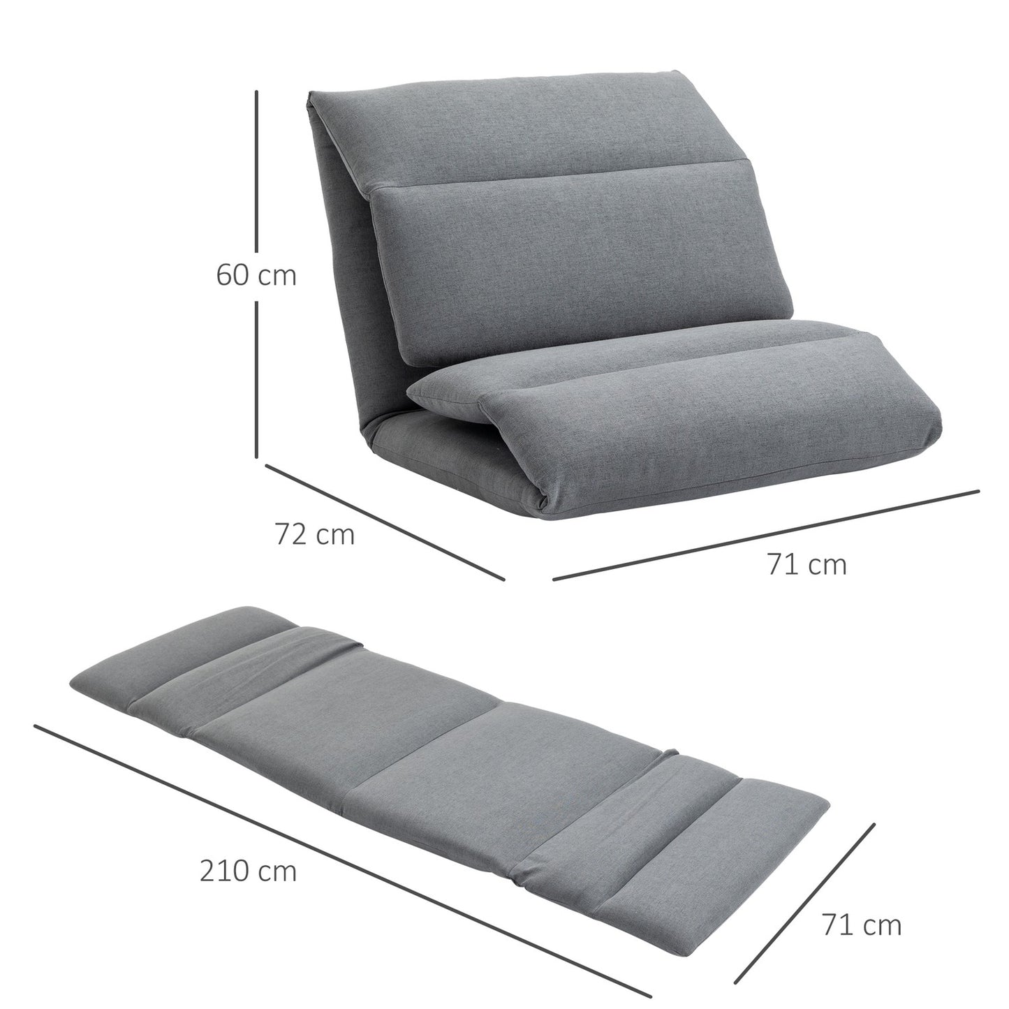 Adjustable floor chair, folding and collapsible, dark gray