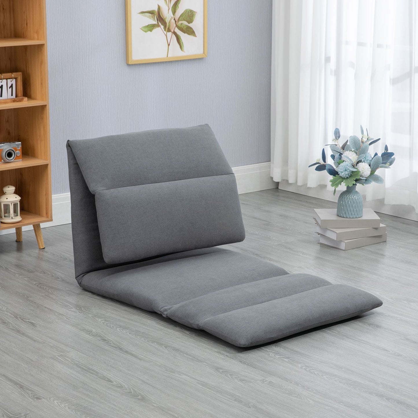 Adjustable floor chair, folding and collapsible, dark gray