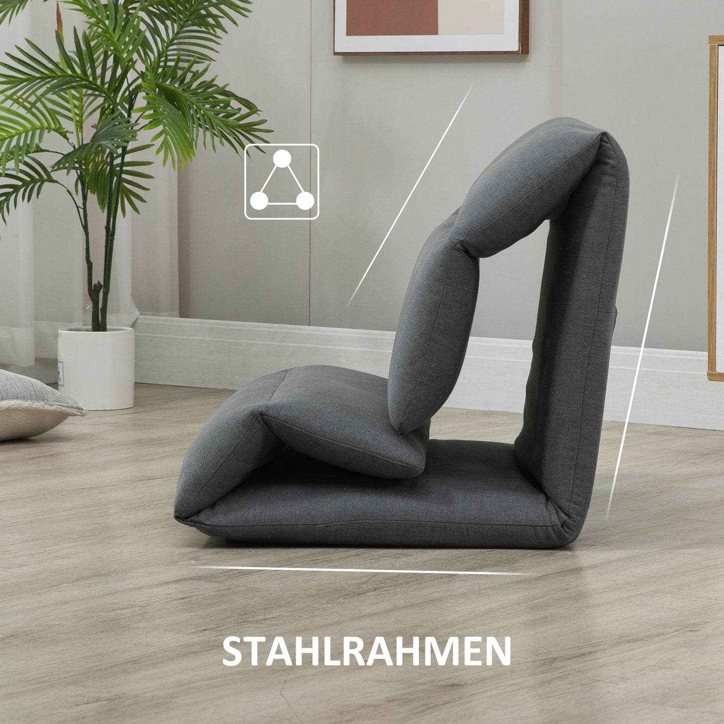 Adjustable floor chair, folding and collapsible, dark gray