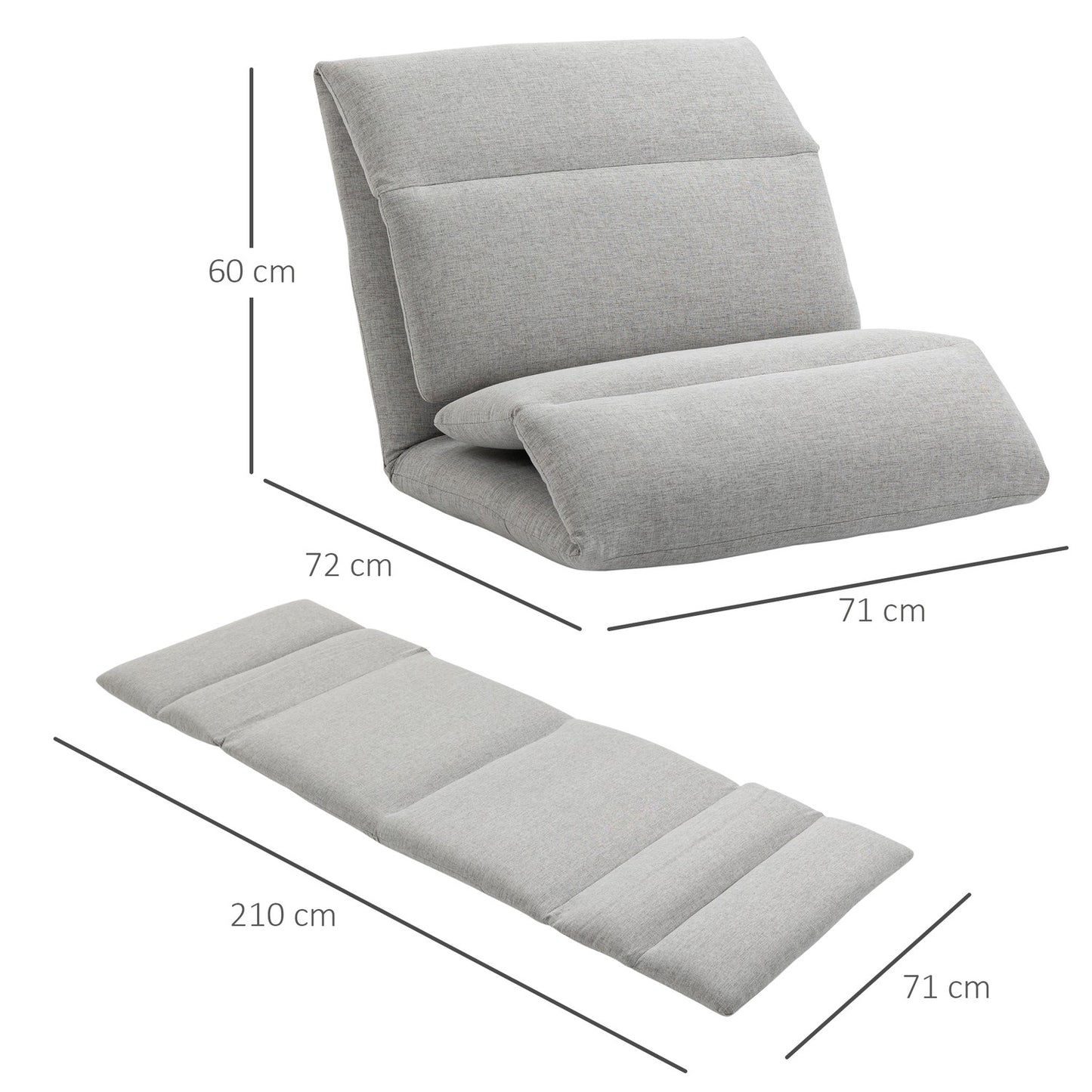 Adjustable floor chair with backrest in 5 levels