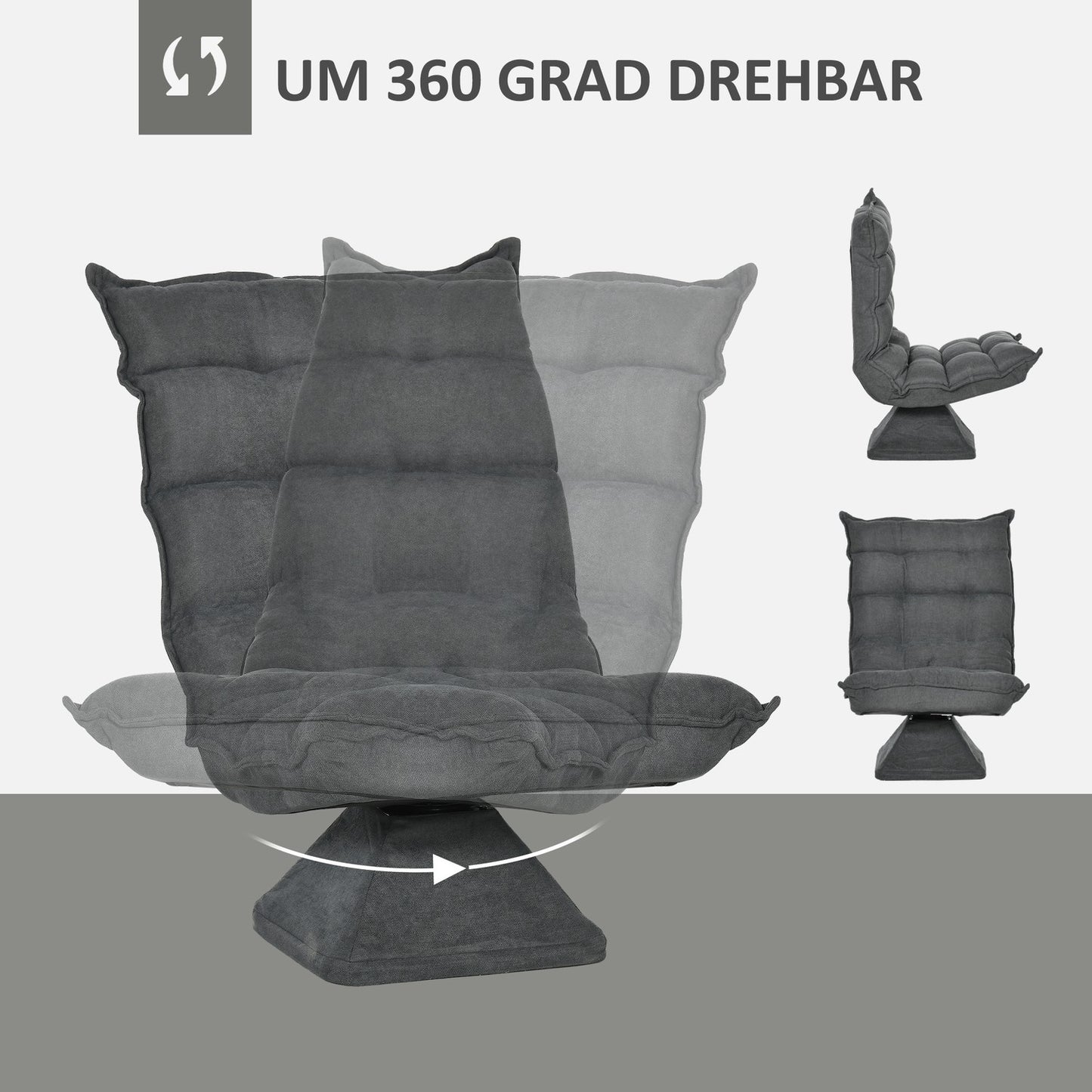 Adjustable gray floor chair - swivel, microfiber comfort