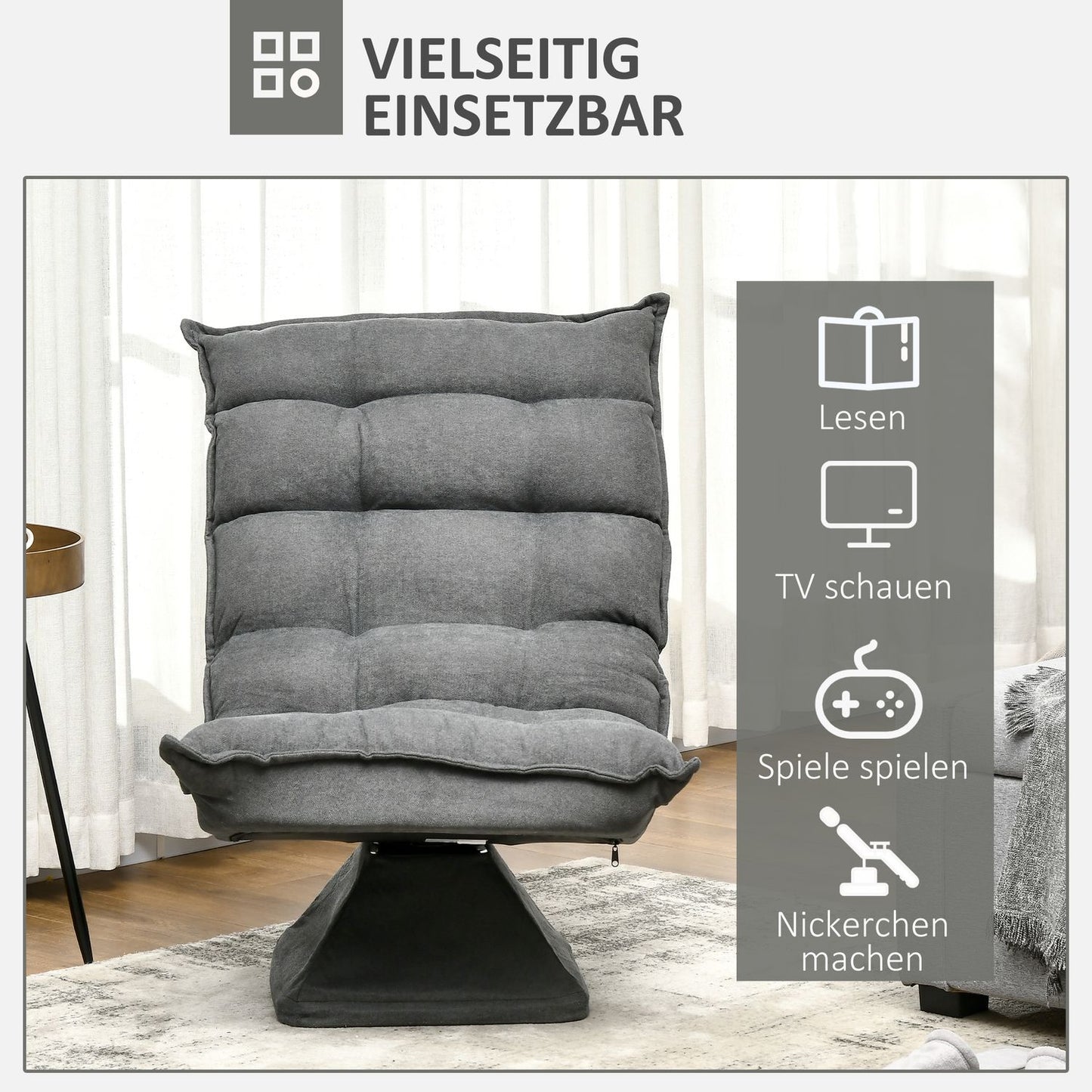 Adjustable gray floor chair - swivel, microfiber comfort
